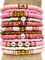 Kit de perles Principessa Katsuki pour bracelets avec entretoises - Mélanges de casino rose, Vintage et rose clair - Perles de rocaille 4 mm rose et blanc - Perles dorées