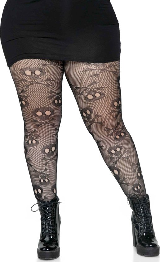 Leg Avenue - Collants Filet Crâne De Pirate - Zwart