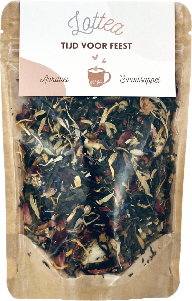 Lottea Tijd voor Feest thee 50 gram Stazak - verse thee, groene thee, thee cadeau, thee geschenk, thee cadeautje, verjaardag cadeau