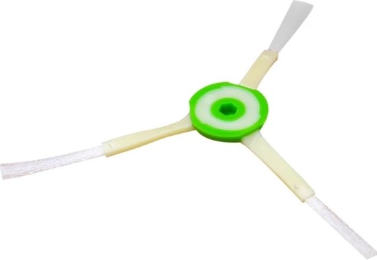 Zijborstel met groene en witte ring in het midden, met drie witte borstelharen die naar buiten wijzen.