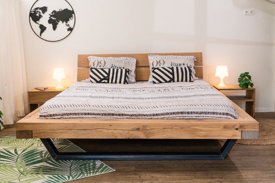 Bed van hout en staal - Bed Baarle Nasau - wood and steel - inclusief  nachtkastje -... | bol.com