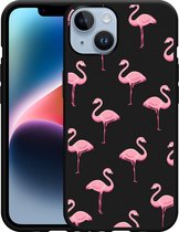 Geschikt voor Apple iPhone 14 Hoesje Zwart Flamingo - Designed by Cazy