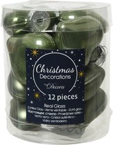 Kerstbalhartjes - glas - diameter 4 cm - glazend en mat - cm mos groen 12st kerst