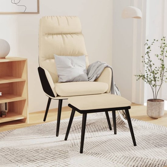 Prolenta Premium - Relaxstoel met voetenbank stof en kunstleer crèmewit- Fauteuil - Fauteuils met armleuning - Hoes stretch - Relax - Design