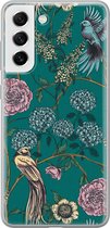 Hoesje geschikt voor Samsung Galaxy S21 FE - Vogels Japanse bloemen - Soft Case - TPU - Bloemen - Groen - Mooie Telefoonhoesjes