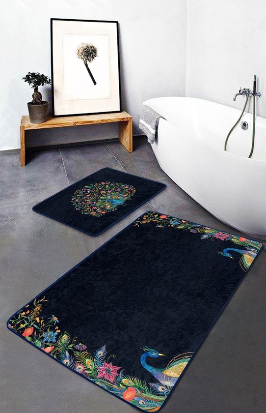 Badmat antislip 2 st set - 60x100 & 50x60 - Wc mat - Toiletmat - Pauw & Bloemen - Deurmat - De Groen Home