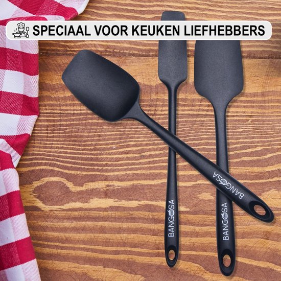 Walfos Siliconen spatel, hittebestendig, anti-aanbak, keukenbakgereedschap, siliconen spatel set met metalen kern, ideaal voor koken en bakken (5 stuks zwarte spatel