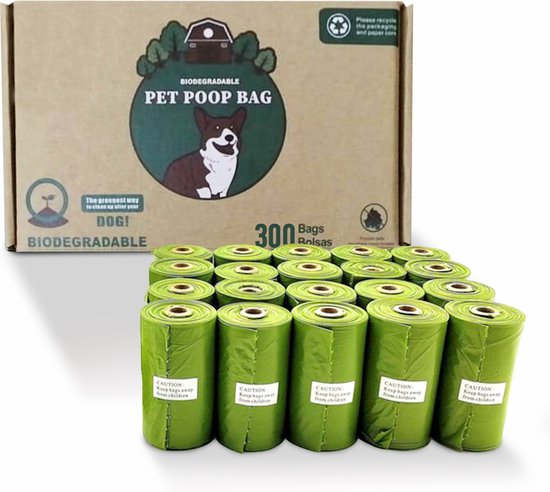 Hondenpoepzakjes Biologisch Afbreekbaar - Poepzakjes Hond - Grote Sterke Zakken - 20 rollen x 15 stuks - 33 x 22 CM
