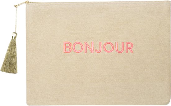 Jobo by Jet - Bonjour make-up bag - Beige - Make-up tasje - Beige - Roze - Goud - Toilettas - Dames