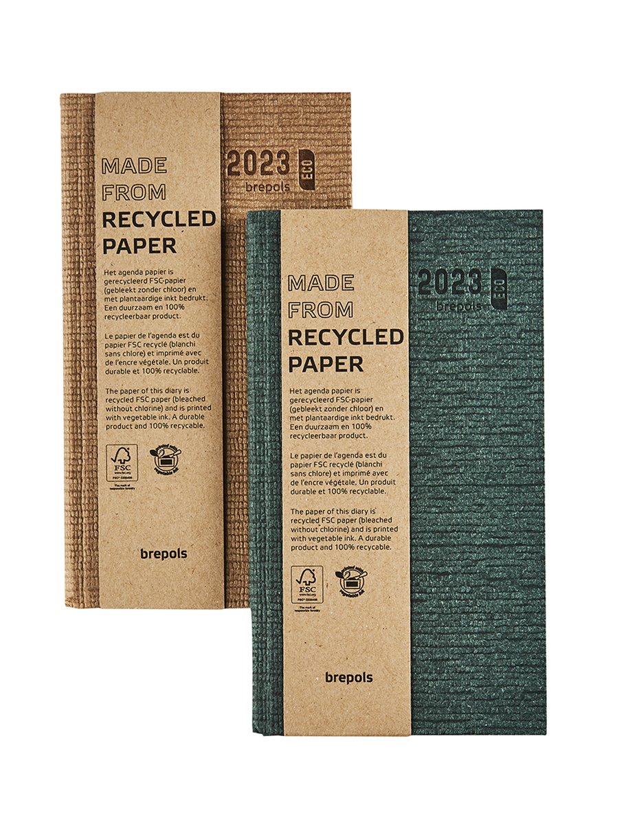 Brepols Agenda 2023 - Ecorama - KAZAR - Gerecycleerd papier - 9 x 16 cm - Groen