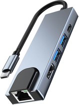 Rolio USB C Hub - HDMI 4K - Ethernet RJ45 - USB-C Opladen - Universeel - Space Grey
