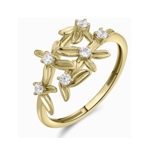 Schitterende 14K Gouden Bloemen Ring met Zirkonia 17,75 mm (maat 56)|Damesring| Aanzoeksring|Jonline