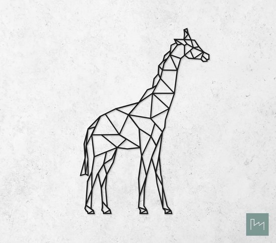Laserfabrique Wanddecoratie - Geometrische Giraf - Small - Zwart - Geometrische dieren en vormen - Houten dieren - Muurdecoratie - Line art - Wall art