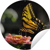 Tuincirkel Vlinder - Botanisch - Bloem - 90x90 cm - Ronde Tuinposter - Buiten