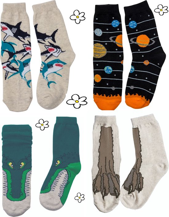 Nature Planet -kindersokken - set van 4 paar toffe sokken (100% Oeko-tex gecertificeerd) maat 23-28