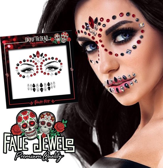 Face Jewels Day Of The Dead - Halloween glitters - Halloween kostuum - Masker - Festival Make up