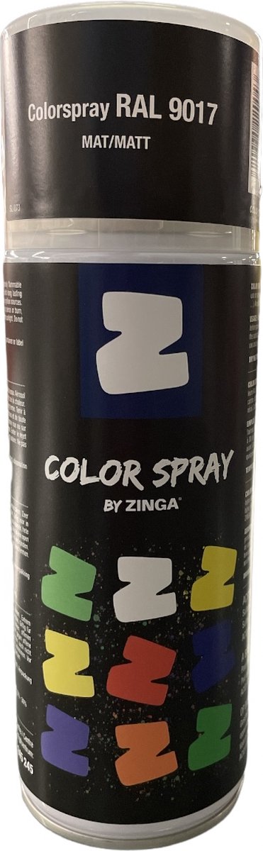 Zinga Color Spray verf - Coating - RAL 9017 Zwart 400 ml mat , toepasbaar op gegalvanisaarde en diverse andere ondergronden