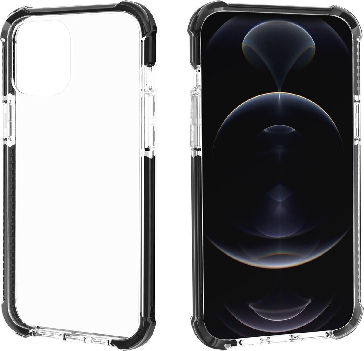 ShieldCase Bumper shock case geschikt voor Apple iPhone 14 Pro hoesje - Doorzichtig hoesje met gekleurde randen - Schokbestendig - Transparant / zwart