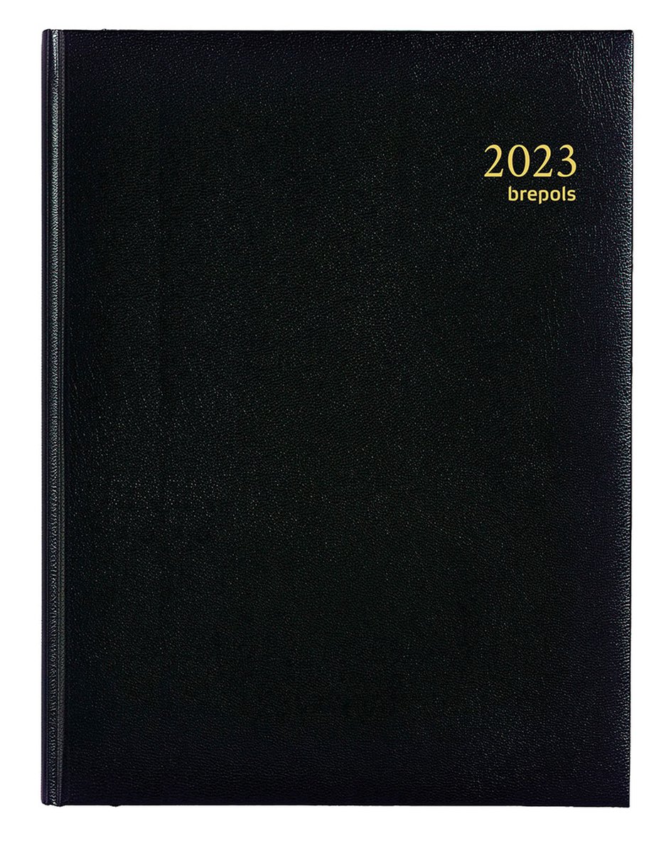Brepols Agenda 2023 - Ambassador - Uitgestanste maandtabs - Lima Kunstleder - 17 x 22 cm - Zwart