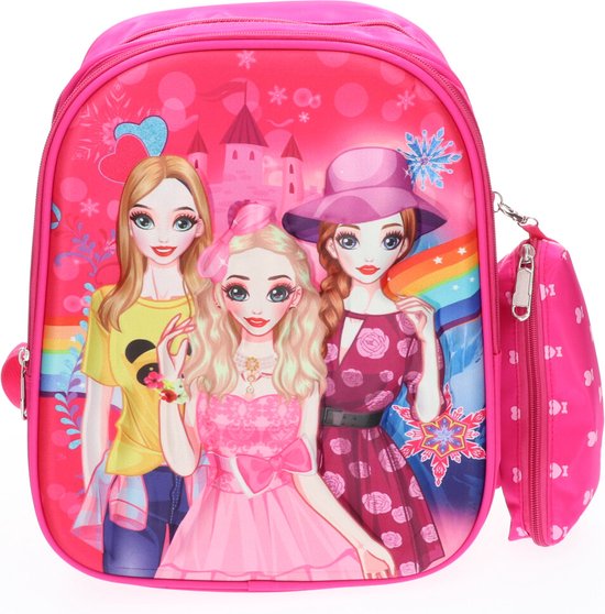 3D School Meisjes schooltas/RugZak roze 3 Trendy vriendinnen print
