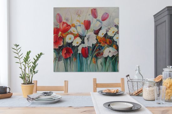 Toile - Peinture - Huile - Fleurs - Nature - 90x90 cm - Décoration - Intérieur