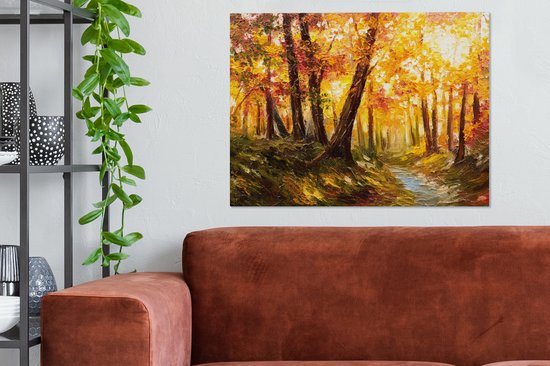 Toile - Peinture - Huile - Automne - Forêt - Oranje - 80x60 cm - Décoration - Intérieur