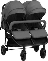 vidaXL - Tweelingbuggy - staal - donkergrijs - en - zwart