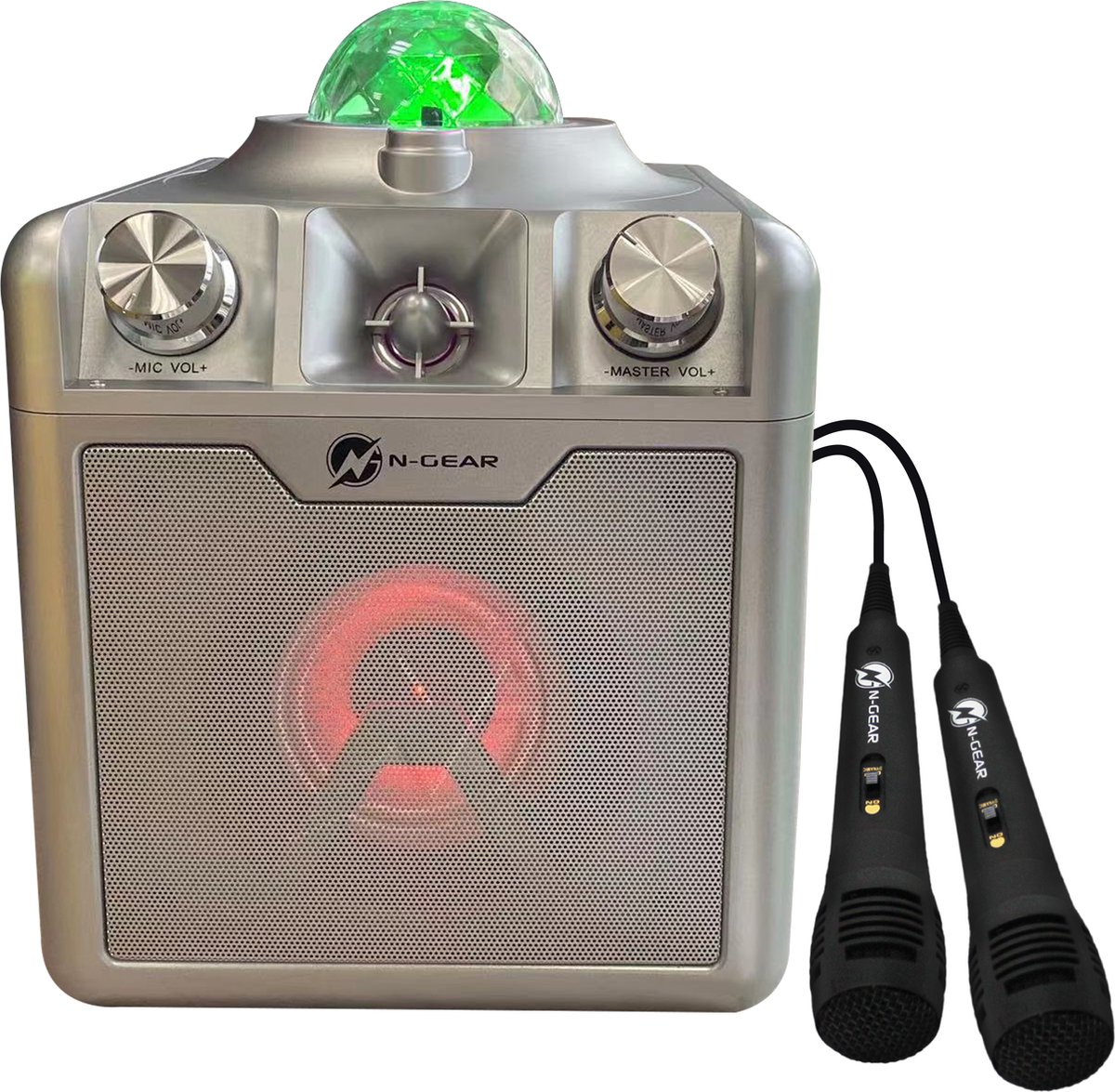 N-GEAR Disco Star 710 Silver - Draadloze Bluetooth Party Speaker - Karaoke Set - Sterrenprojector - 2 Microfoons