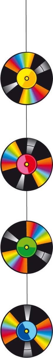 Feestartikelen en versieringen muziek platen - Seventies/eighties hangende slingers - disco thema - 100 cm
