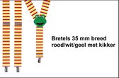 Bretels Kikker rood/wit/geel 35mm - Festival thema feest dieren verjaardag fun bretels Oeteldonk