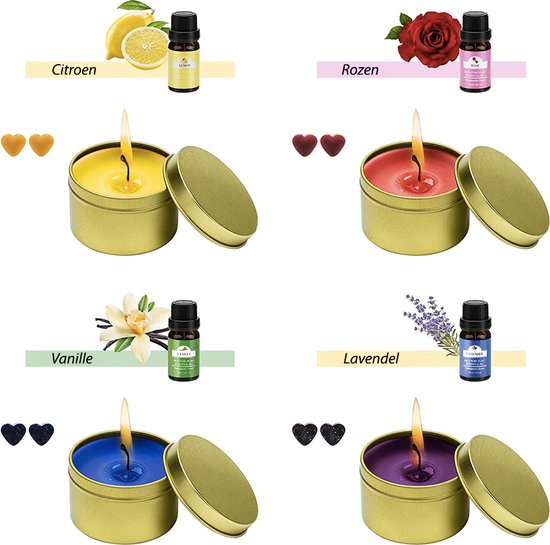 Pandi Doe-het-zelf Geurkaarsen pakket - Zelf 8 geurkaarsen maken - Natuurlijke bijenwas - 4 Etherische oliën - 8 kleurstoffen - Zelf kaarsen maken set
