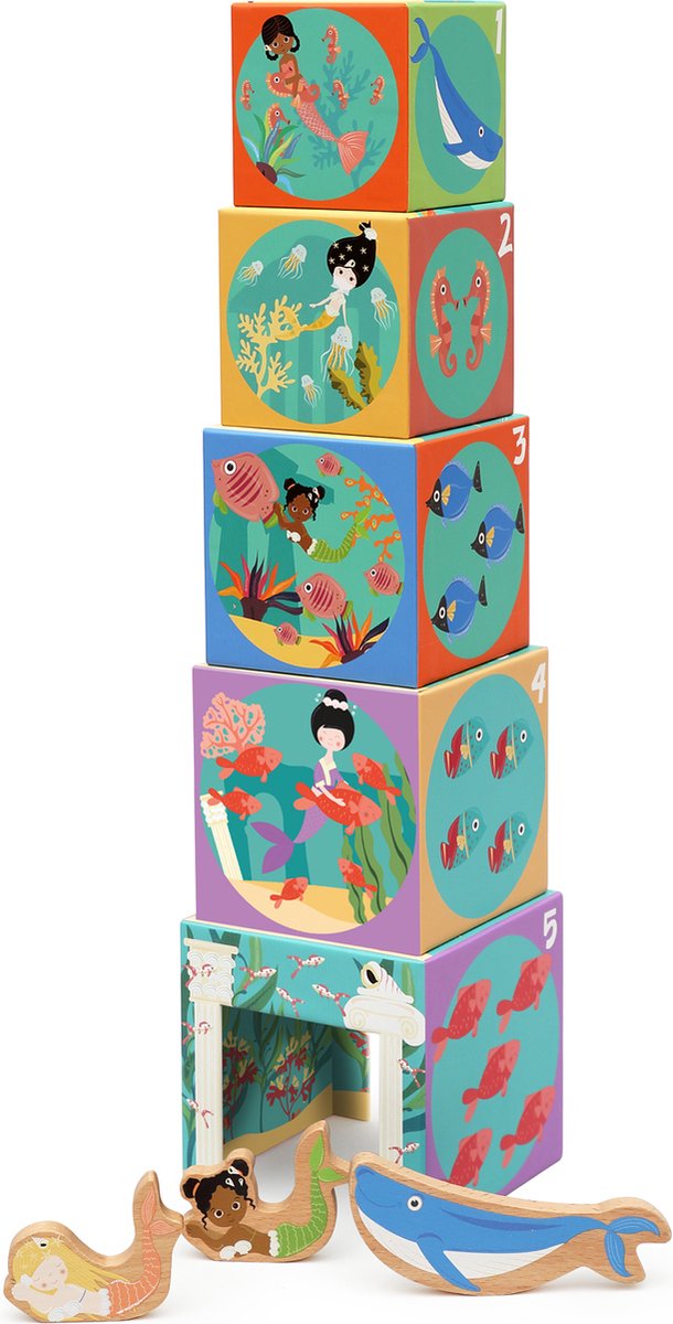 SCRATCH Stapeltoren - Zeemeerminnen - 5 Stuks - Met Houten Figuurtjes - 1 Jaar