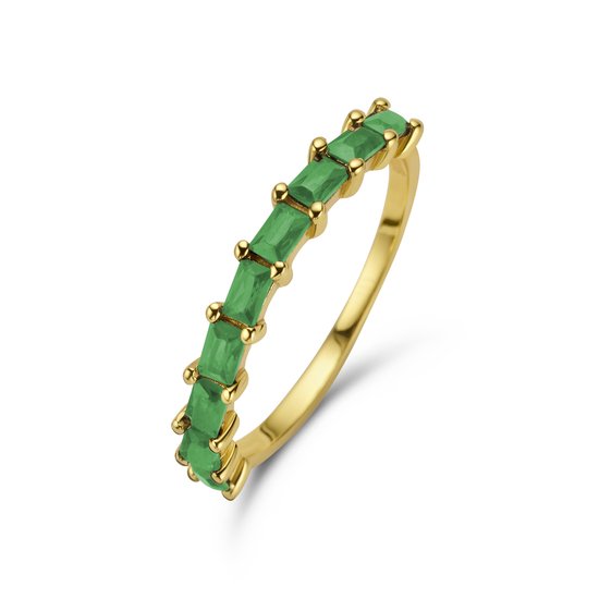 New Bling 9NB-0968-50 Zilveren Ring - Dames - Zirkonia - Baquette - Maat 50 - Groen - Goudkleurig