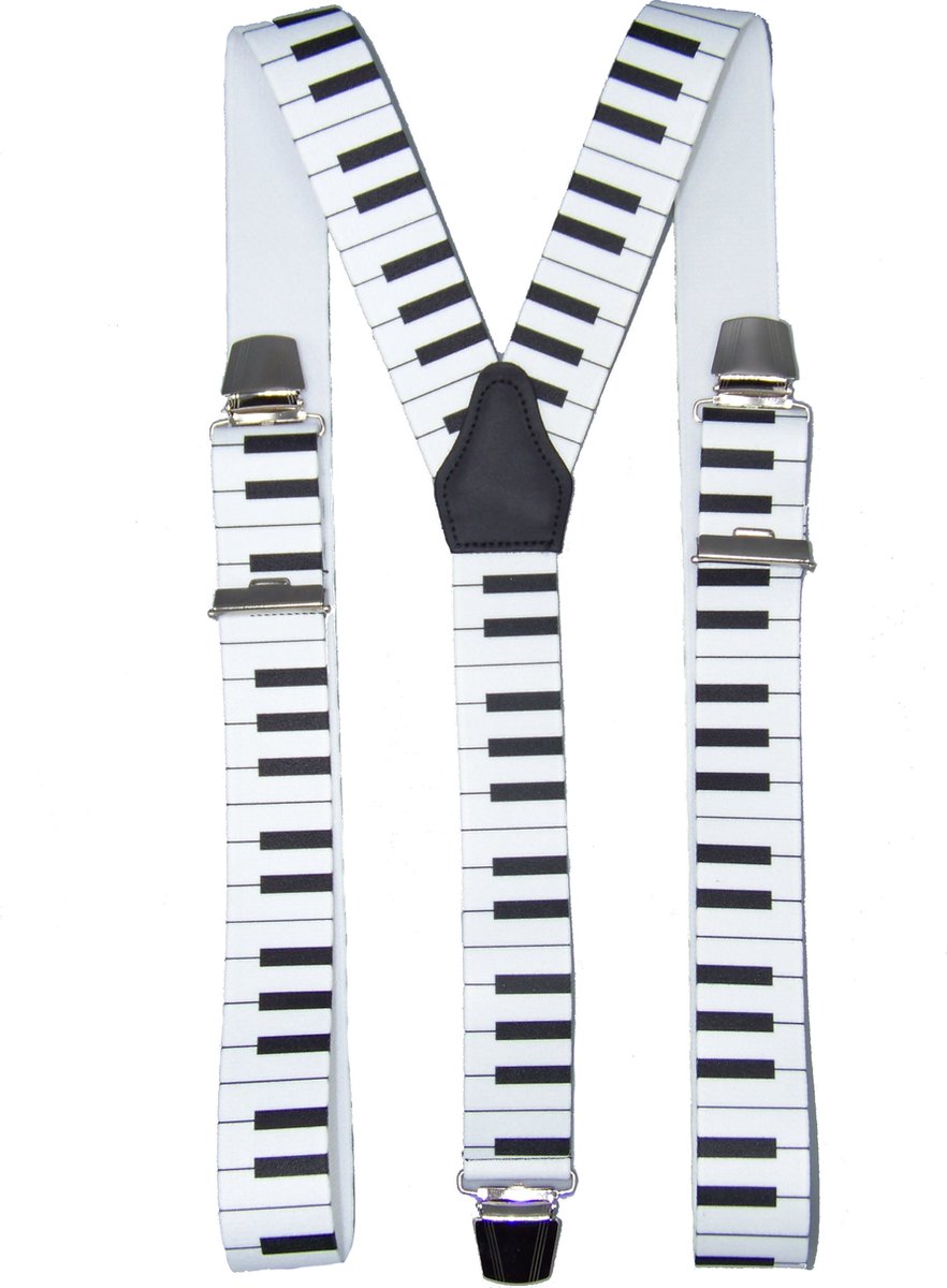 Bretelle Imprimé Piano - Largeur 36 Mm - 100% Made In Italy - Noir Et Blanc - Neuf Avec étiquettes