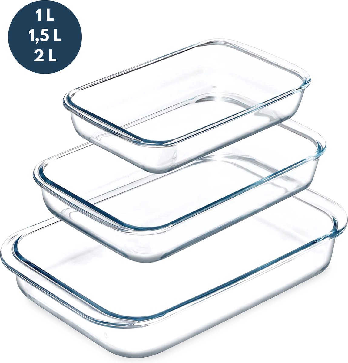 VAIVE 3-delige Ovenschaal Set - Rechthoekig - Glas | bol.com