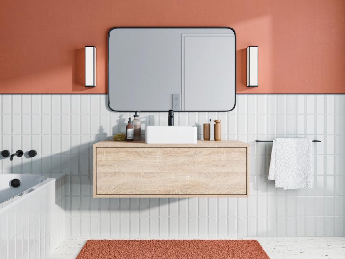 SHOWER DESIGN Hangende badkamermeubel met enkele wastafel - TEANA L 94 cm x H 32 cm x D 47 cm