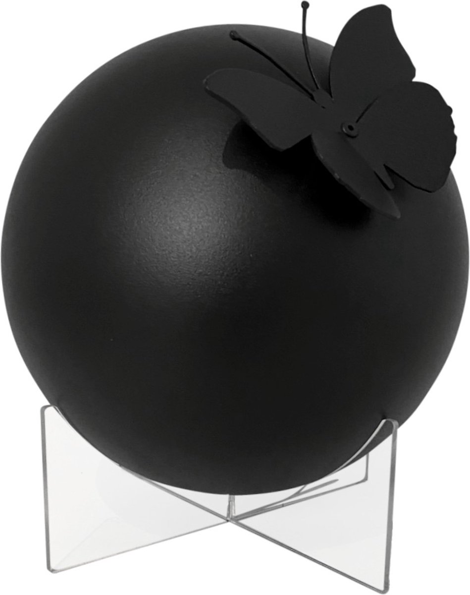 Urn bol met vlinder - mat zwart gepoedercoat - inhoud 3.3L - incl. kunststof sokkel - Nederlands design- design urn