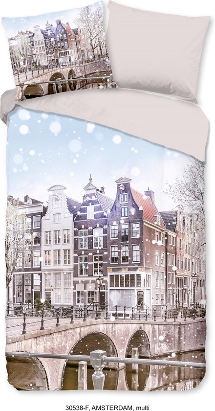 Good Morning Dekbedovertrek "Amsterdamse grachtenpanden" - Multi - (200x200/220 cm) - Katoen Flanel