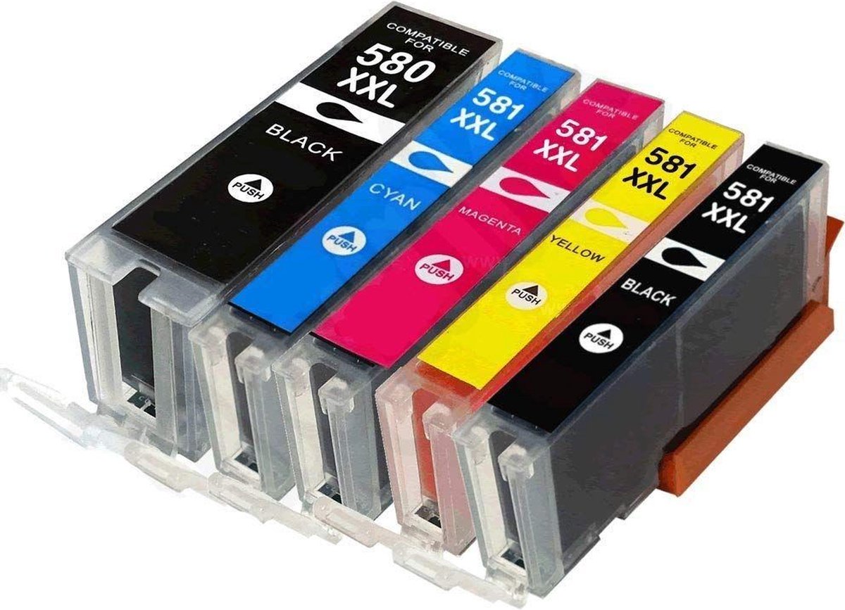IPEXNL inktcartridge voor Canon PGI-580XXL / CLI-581XXL, Canon 580xl/581xl multipack van 5 kleuren Voor Printers: TS705 / TR7550 / TR8550 / TS6150 / TS6151 / TS6250 / TS6251 / TS6350 / TS8150 / TS8151 / TS8152 / TS8250 / TS8251 / TS8252 / TS8350