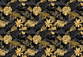 Fotobehang - Vlies Behang - Zwarte en Gouden Jungle Bladeren - Botanisch - Tropsich - 368 x 254 cm