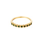 Roestvrijstalen ring goud - groene zirkoonsteentjes - dames - maat 16