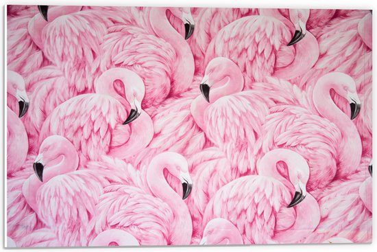 WallClassics - PVC Schuimplaat- Getekende Roze Flamingos - 60x40 cm Foto op PVC Schuimplaat