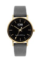 CO88 Collection 8CW-10109 Horloge - Dames - Groen - Leren Band - tot 20 cm Polsmaat - 36 mm Doorsnee - Goudkleurig