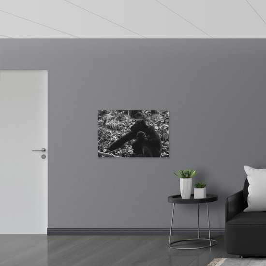 WallClassics - Poster (Mat) - Chimpanzé avec Bébé Zwart / Wit - 90x60 cm Photo sur papier poster aspect mat
