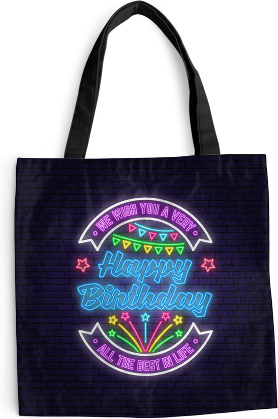 Sac bandoulière - Sac de plage - Shopper Happy Birthday - Anniversaire - Néon - 40x40 cm - Sac en coton