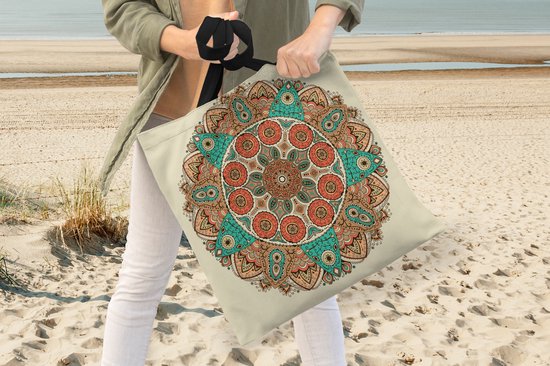 Sac bandoulière - Sac de plage - Shopper Mandala - Motifs - Paon - 45x45 cm - Sac en coton