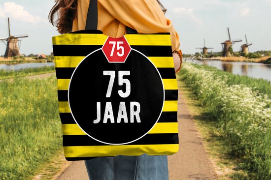 Sac Bandoulière - Sac Plage - Shopper Anniversaire - Décoration - 75 Ans - 40x40 cm - Sac Coton