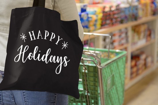 MuchoWow® Sac bandoulière - Sac de plage - Shopper Quote Happy Holidays décoration murale nouvel an noir - 40x40 cm - Sac en coton