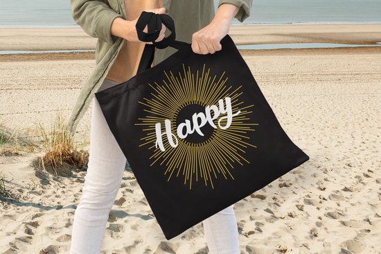 Sac bandoulière - Sac de plage - Shopper Proverbes - Happy - Citations - 40x40 cm - Sac en coton