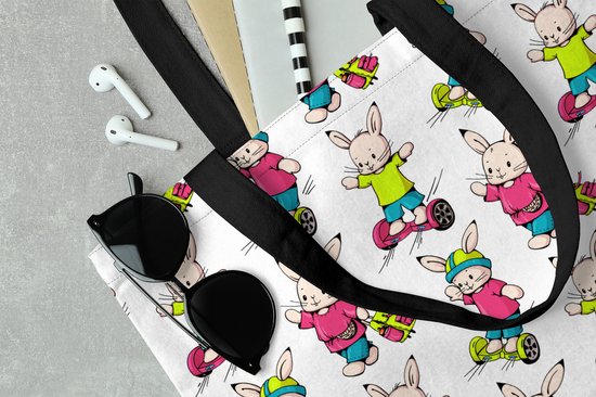 Sac bandoulière - Sac de plage - Shopper École - Lapins - Animaux - Enfants - Motifs - 50x40 cm - Sac en coton